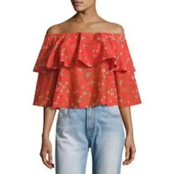 ALICE + OLIVIA Meagan Off-the-Shoulder Double Layer Floral Top Size XS - Picture 2 of 9
